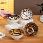 Hand-Painted Style Ceramic Bowl Set of 4 – Moroccan Inspired Decorative Serving & Snack Bowls
