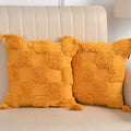 Mustard Boho Textured Cushion Cover Set – Tufted Decorative Throw Pillows with Tassels for Sofa, Living Room & Bedroom (Pack of 2)