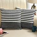 Black & White Striped Cushion Cover Set – Modern Woven Decorative Throw Pillows Cover Set for Sofa, Living Room & Bedroom (Pack of 2)