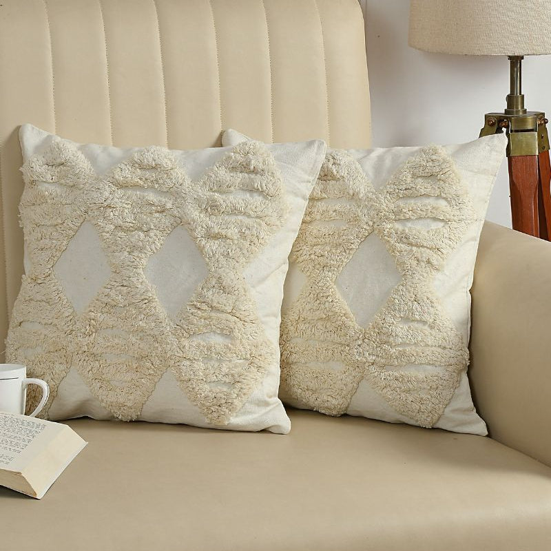 Cream Boho Diamond Tufted Cushion Cover Set – Textured Decorative Throw Pillows Cover Set for Sofa, Living Room & Bedroom (Pack of 2)