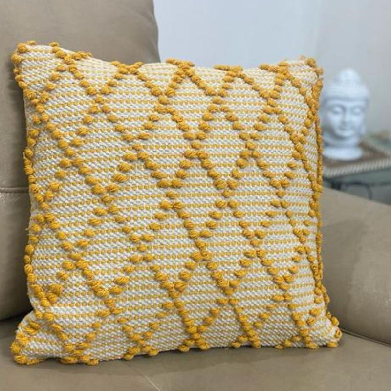 Mustard & Cream Boho Tufted Cushion Cover Set – Geometric Textured Decorative Throw Pillows Cover Set for Sofa, Living Room & Bedroom (Pack of 2)