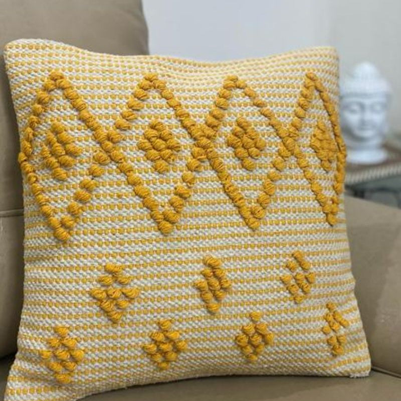 Boho Mustard Diamond Tufted Cushion Cover Set – Textured Decorative Throw Pillows Cover Set for Sofa, Living Room & Bedroom (Pack of 2)