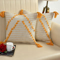 Beige & Mustard Boho Tassel Cushion Cover Set – Textured Decorative Throw Pillows for Sofa, Living Room & Bedroom (Pack of 2)