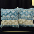 Boho Handwoven Cushion Cover Set – Blue & Cream Textured Decorative , Living Room & Bedroom ( Pack Of 2 )