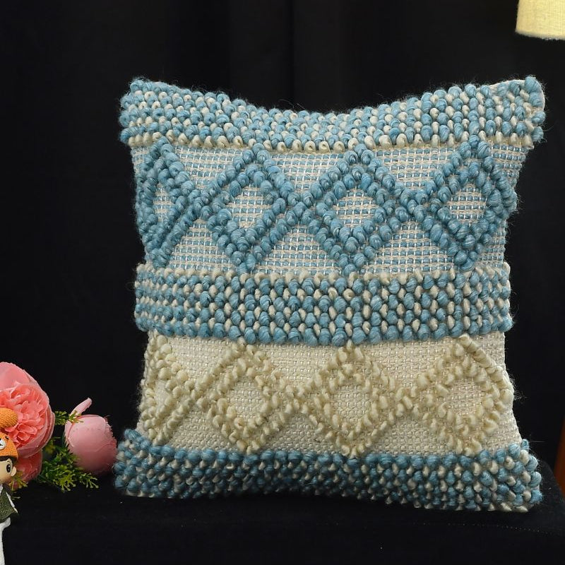 Boho Handwoven Cushion Cover Set – Blue & Cream Textured Decorative , Living Room & Bedroom ( Pack Of 2 )