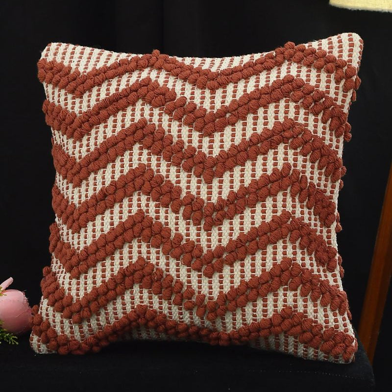 Rustic Terracotta Textured Cushion Cover Set – Boho Zigzag Decorative Throw Pillows Cover Set for Sofa, Living Room & Bedroom (Set of 2)