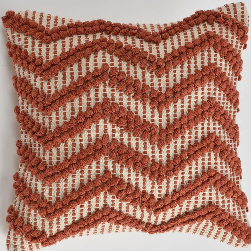 Rustic Terracotta Textured Cushion Cover Set – Boho Zigzag Decorative Throw Pillows Cover Set for Sofa, Living Room & Bedroom (Set of 2)