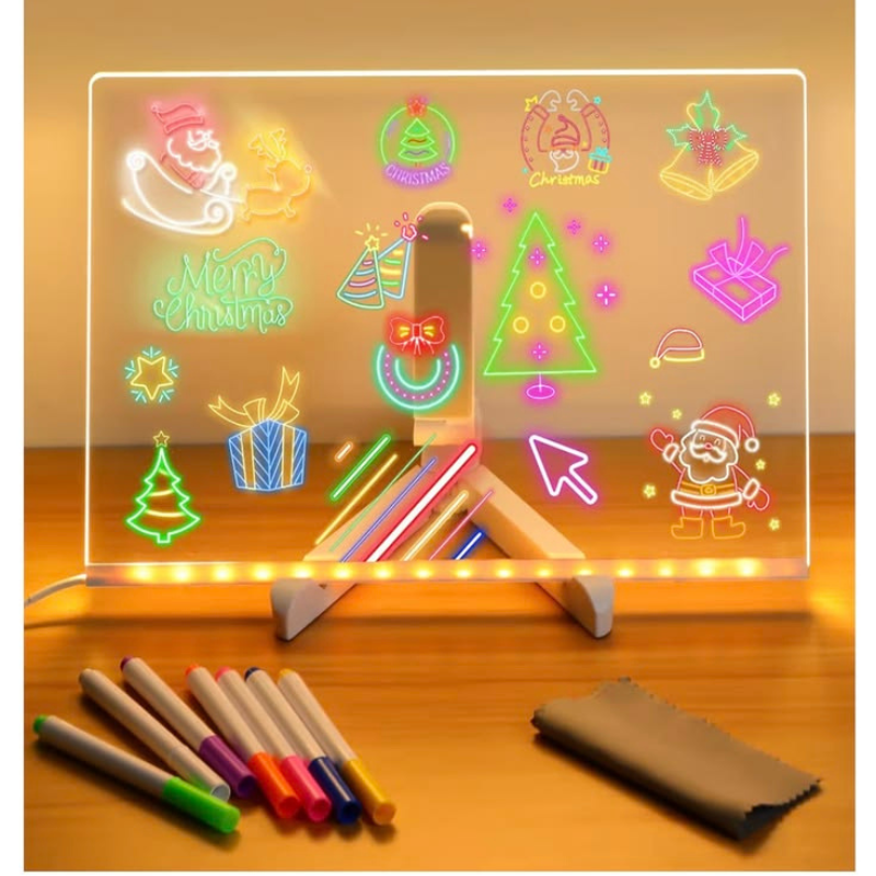 LED Acrylic Message Board – Reusable Neon Writing & Drawing Board with Color Markers