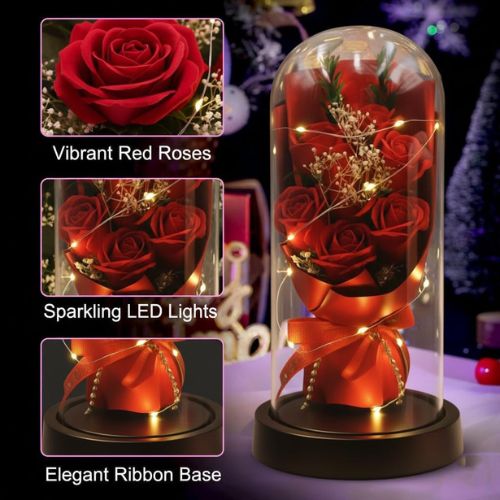 Forever Rose in Glass Dome Lamp