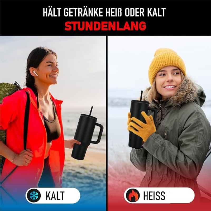 Black Premium Insulated Tumbler with Handle & Straw