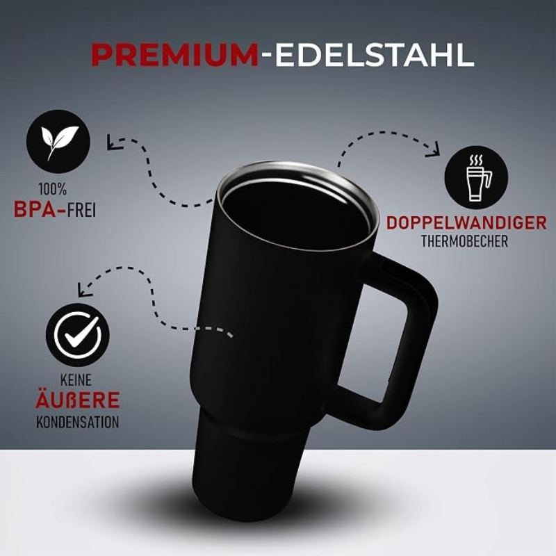 Black Premium Insulated Tumbler with Handle & Straw