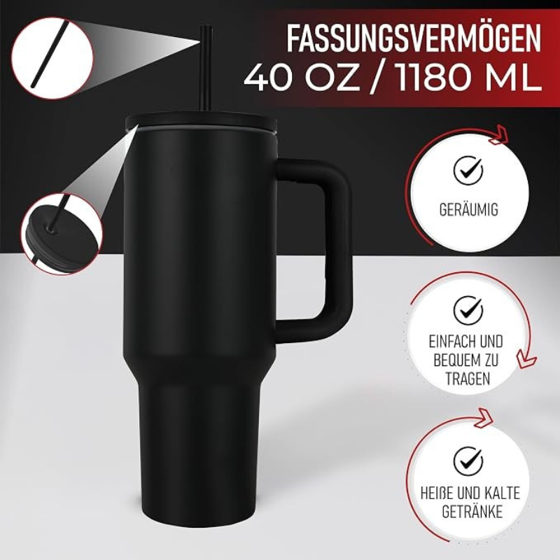Black Premium Insulated Tumbler with Handle & Straw
