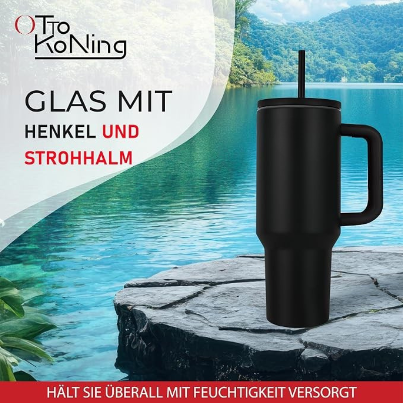 Black Premium Insulated Tumbler with Handle & Straw