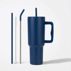 Premium Insulated DARK BLUE Color Tumbler with Handle & Straw