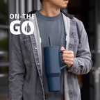 Premium Insulated DARK BLUE Color Tumbler with Handle & Straw