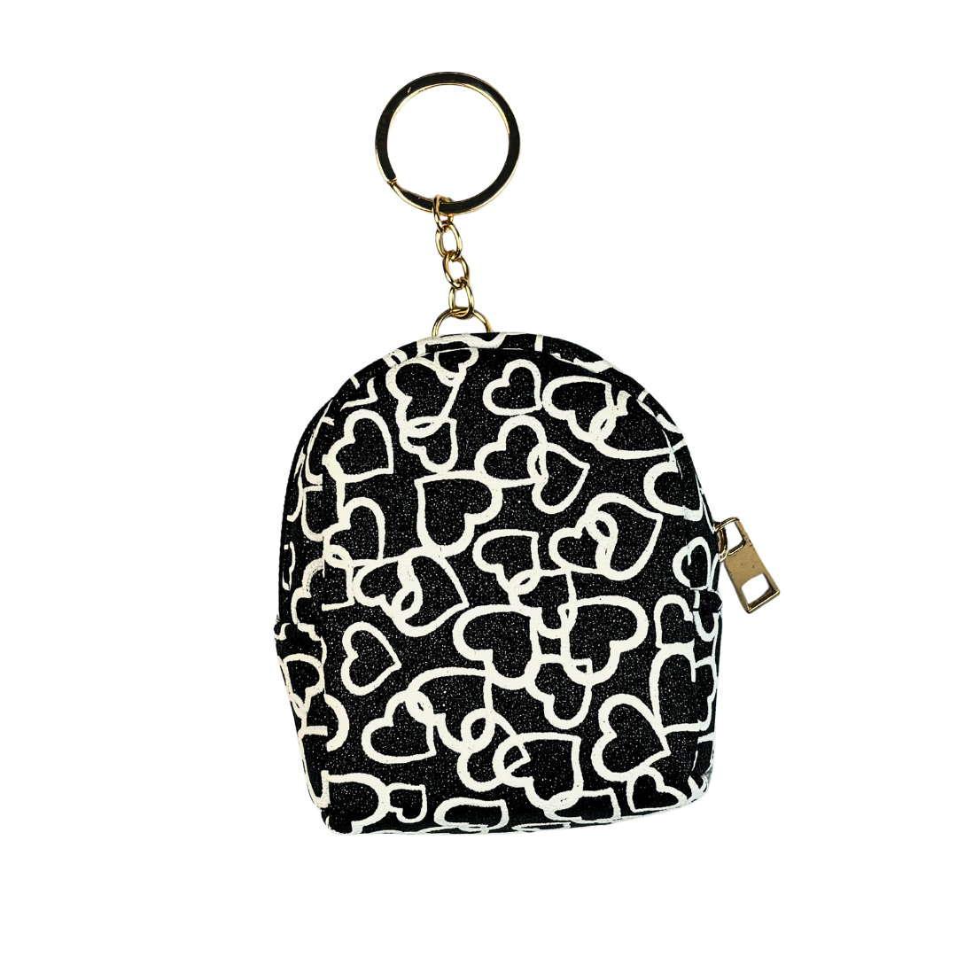 Mini Heart Print Coin Pouch Keychain(Random Color)