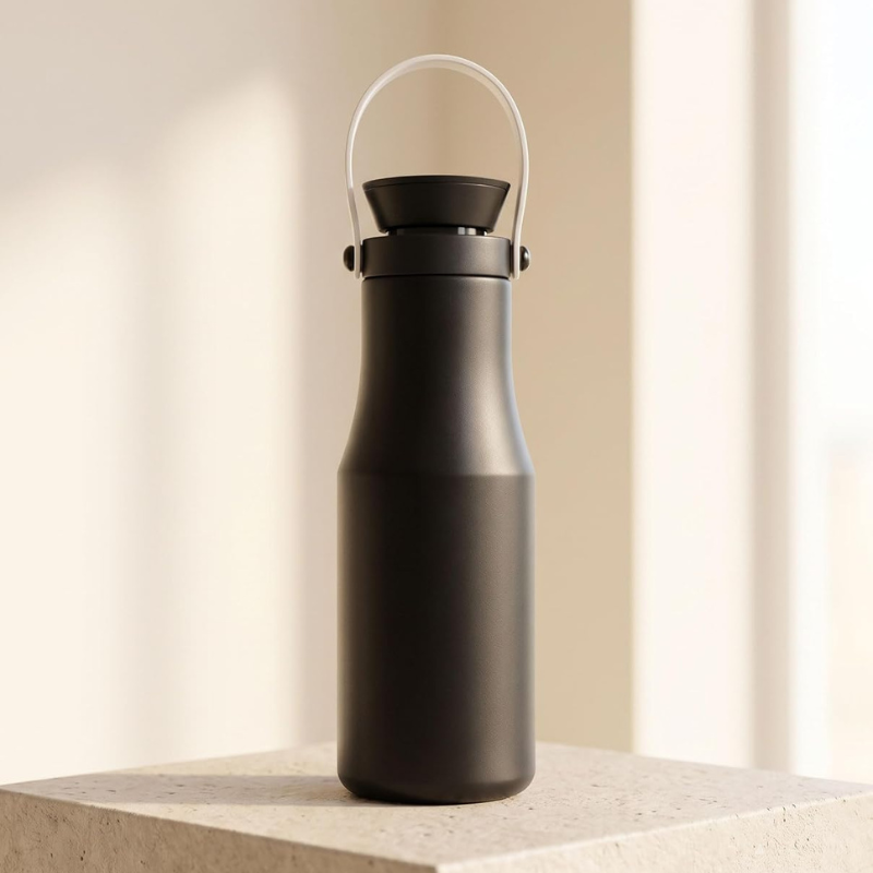 Premium Black Insulated Water Bottle with Carry Handle