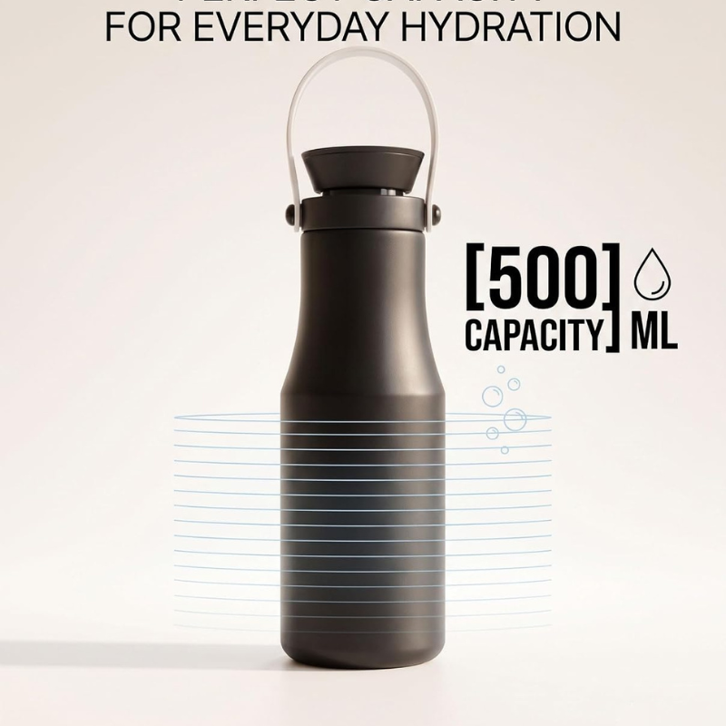 Premium Black Insulated Water Bottle with Carry Handle
