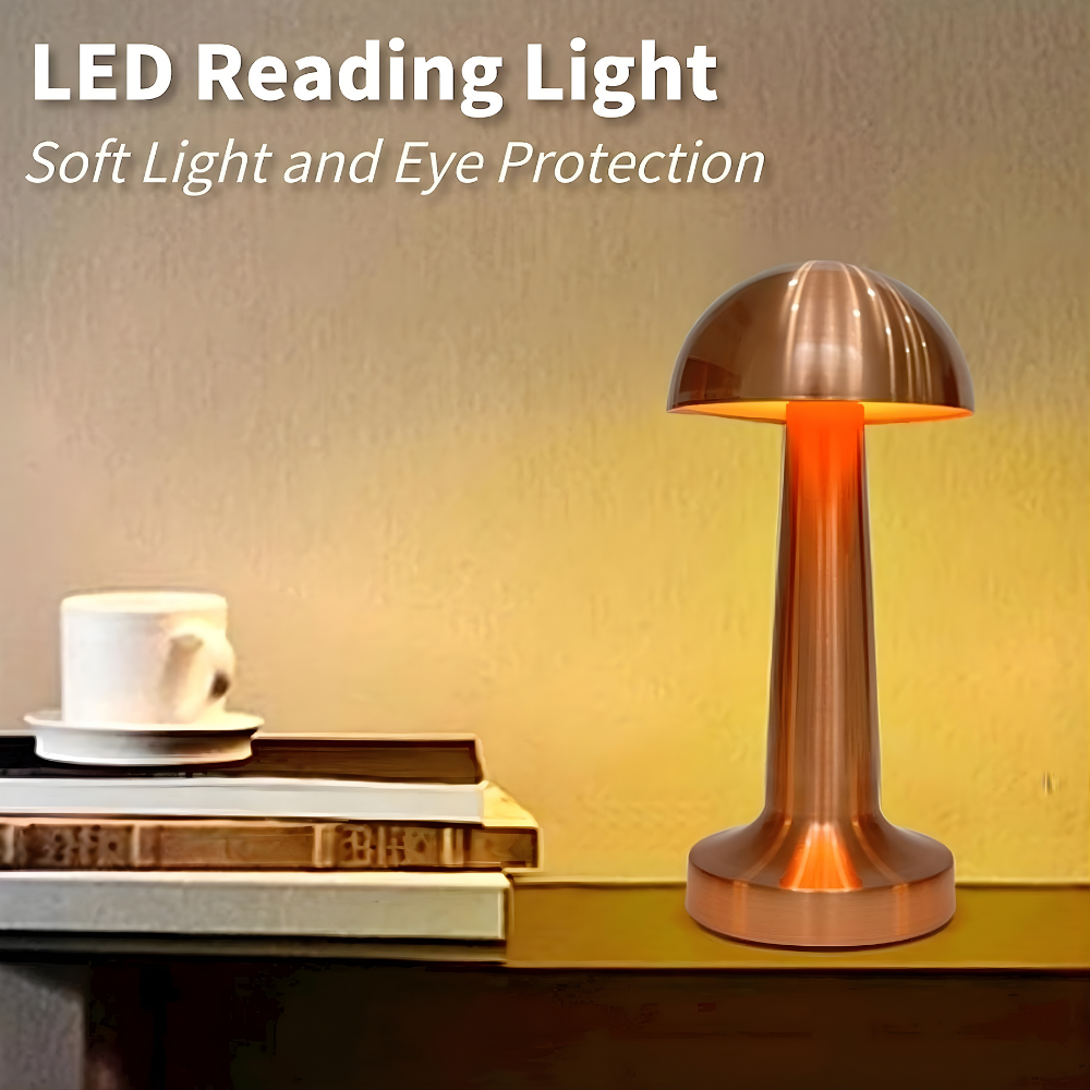 Modern Gold Mushroom Table Lamp | Rechargeable LED Touch Night Lamp