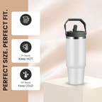 Modern Vacuum Insulated Travel WHITE COLOR Tumbler with Carry Handle  Short & Catchy