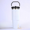 Modern Vacuum Insulated Travel WHITE COLOR Tumbler with Carry Handle  Short & Catchy