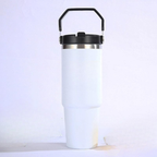 Modern Vacuum Insulated Travel WHITE COLOR Tumbler with Carry Handle  Short & Catchy