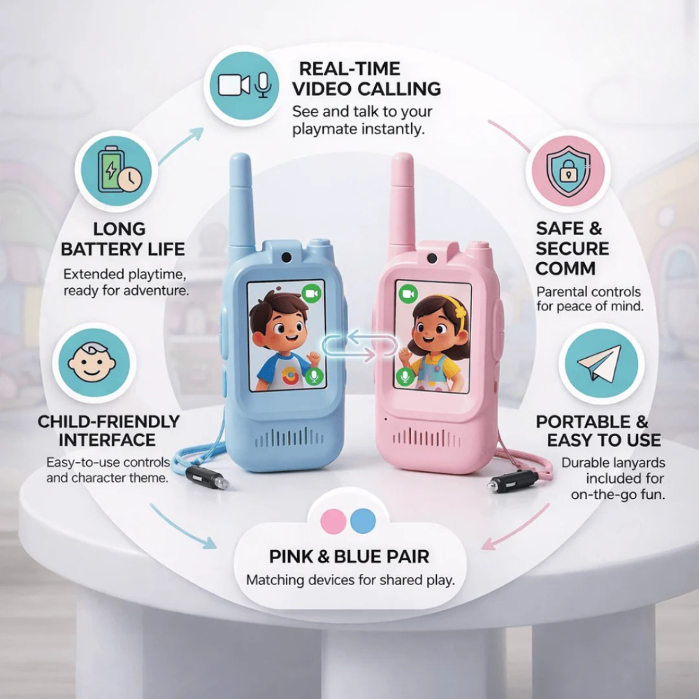 Kids Smart Video Walkie Talkie with Camera & Display  Fun Learning Toy (2 Pack)