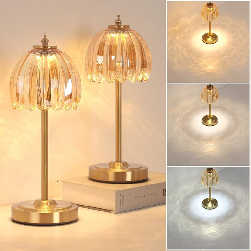 Golden Lotus Flower Table Lamp with Glass Petal Shade