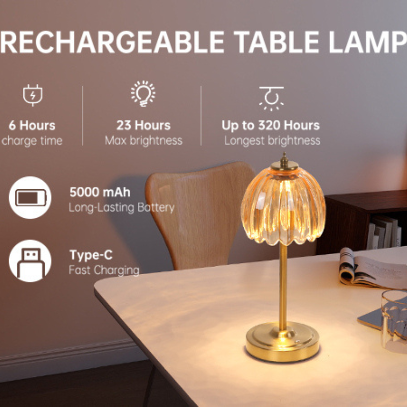 Golden Lotus Flower Table Lamp with Glass Petal Shade