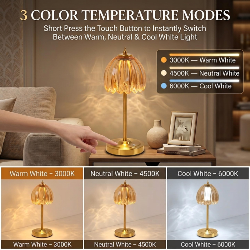 Golden Lotus Flower Table Lamp with Glass Petal Shade