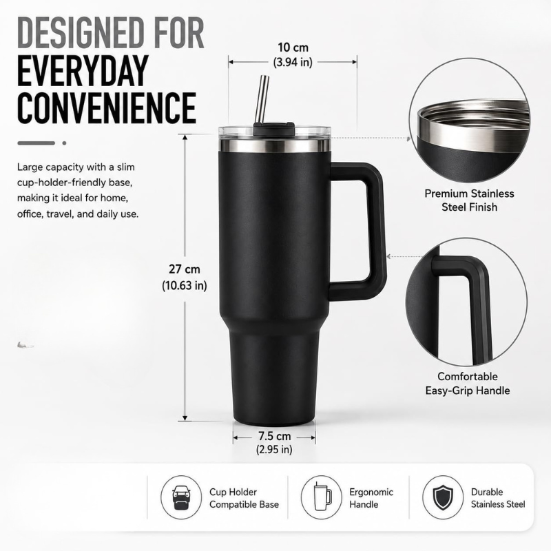 Quencher Flow State  Insulated Stainless Steel Tumbler with Handle – Matte Black