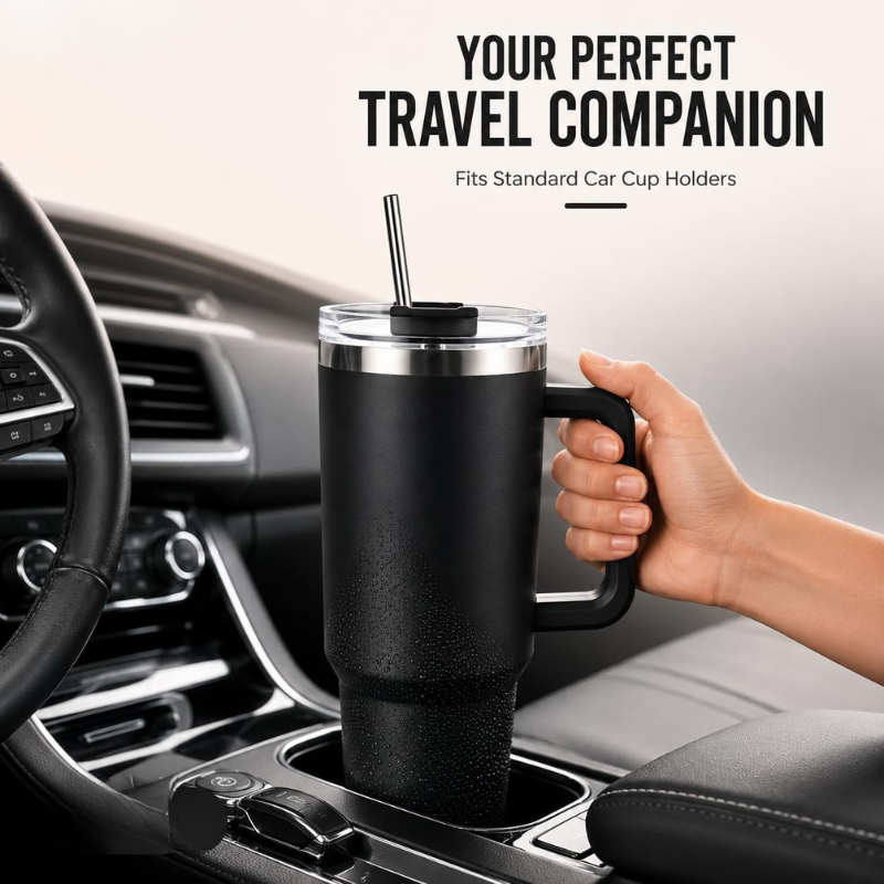 Quencher Flow State  Insulated Stainless Steel Tumbler with Handle – Matte Black