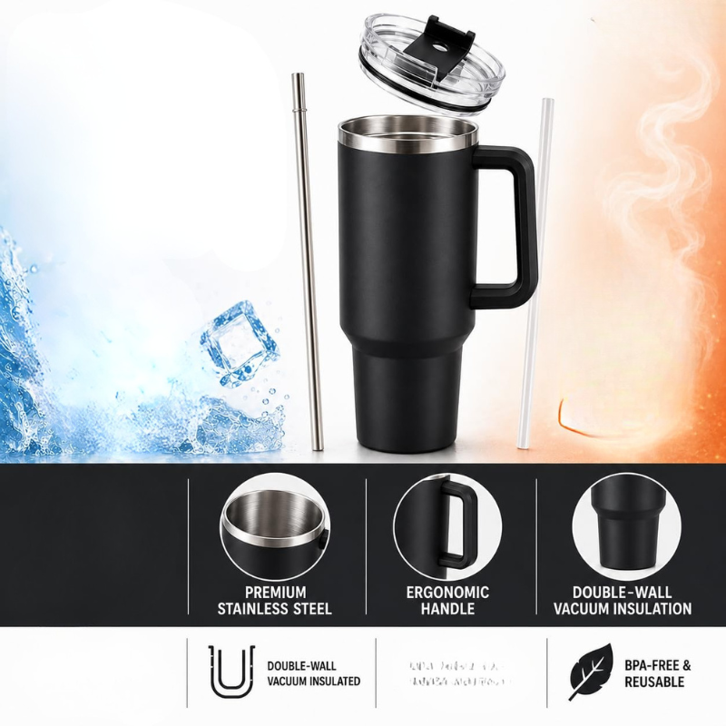 Quencher Flow State  Insulated Stainless Steel Tumbler with Handle – Matte Black