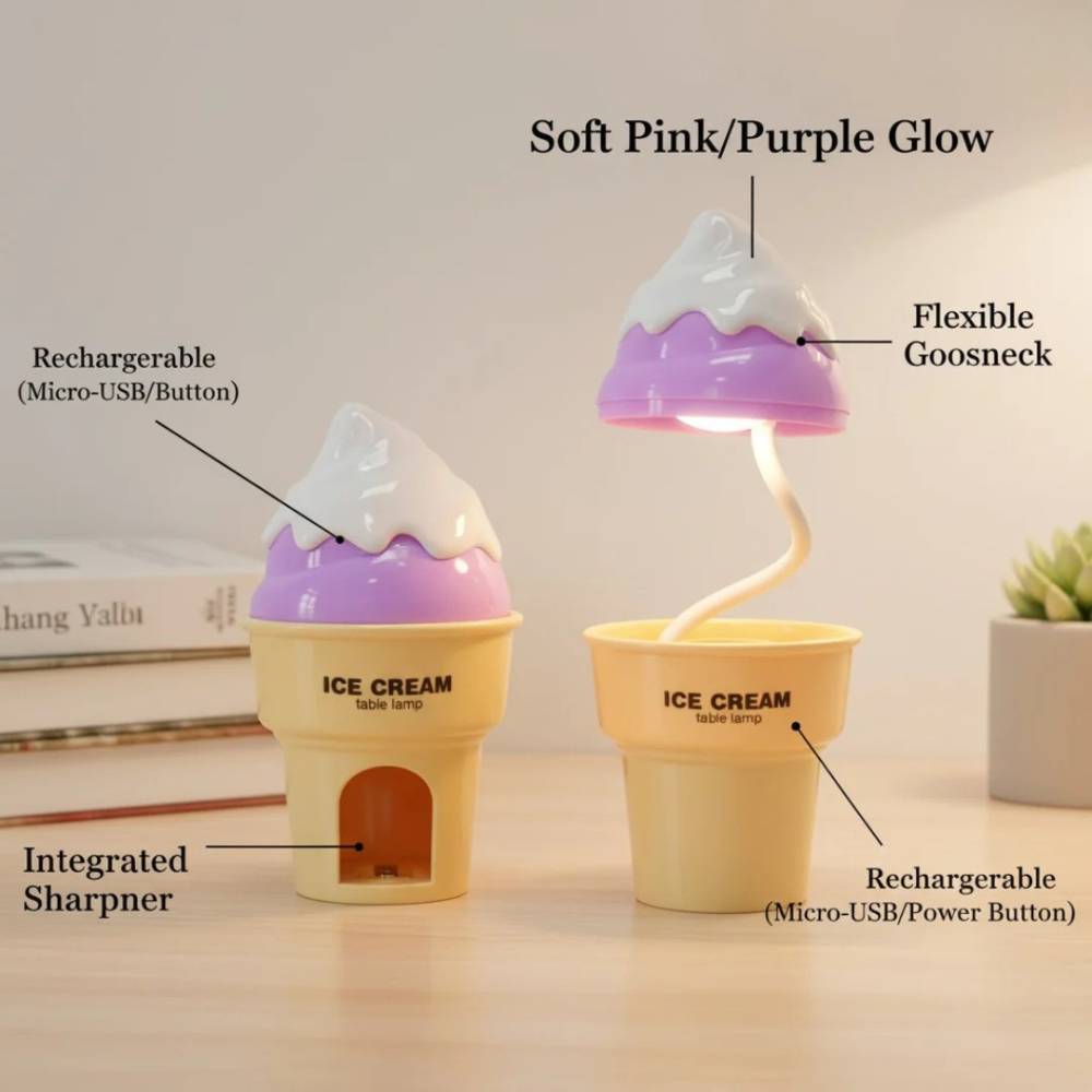 Rechargeable 2-in-1 LED Ice Cream Desk Lamp