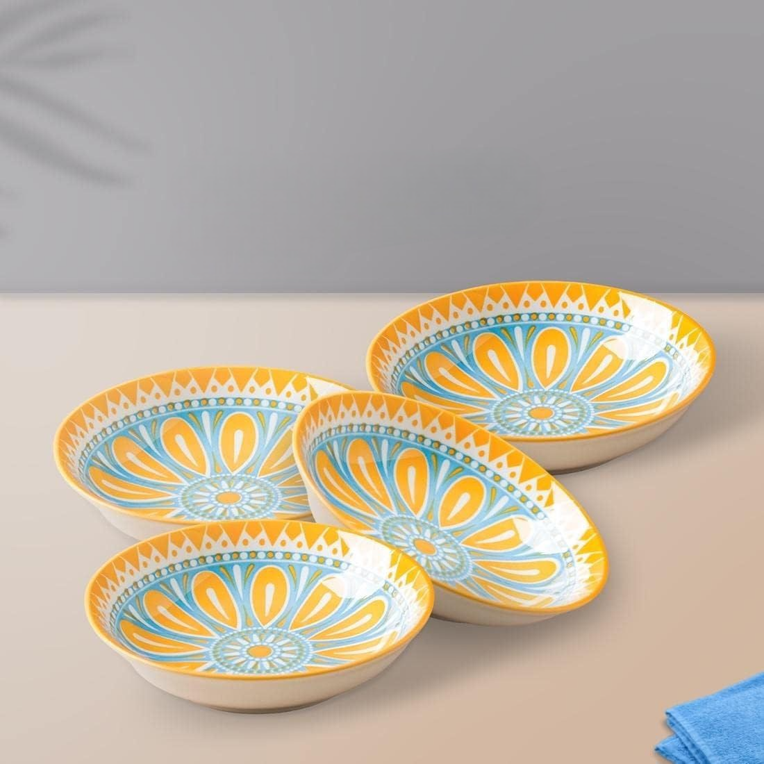 Vibrant Sunshine Bloom Ceramic Bowls – Set of 4 (220ml each)