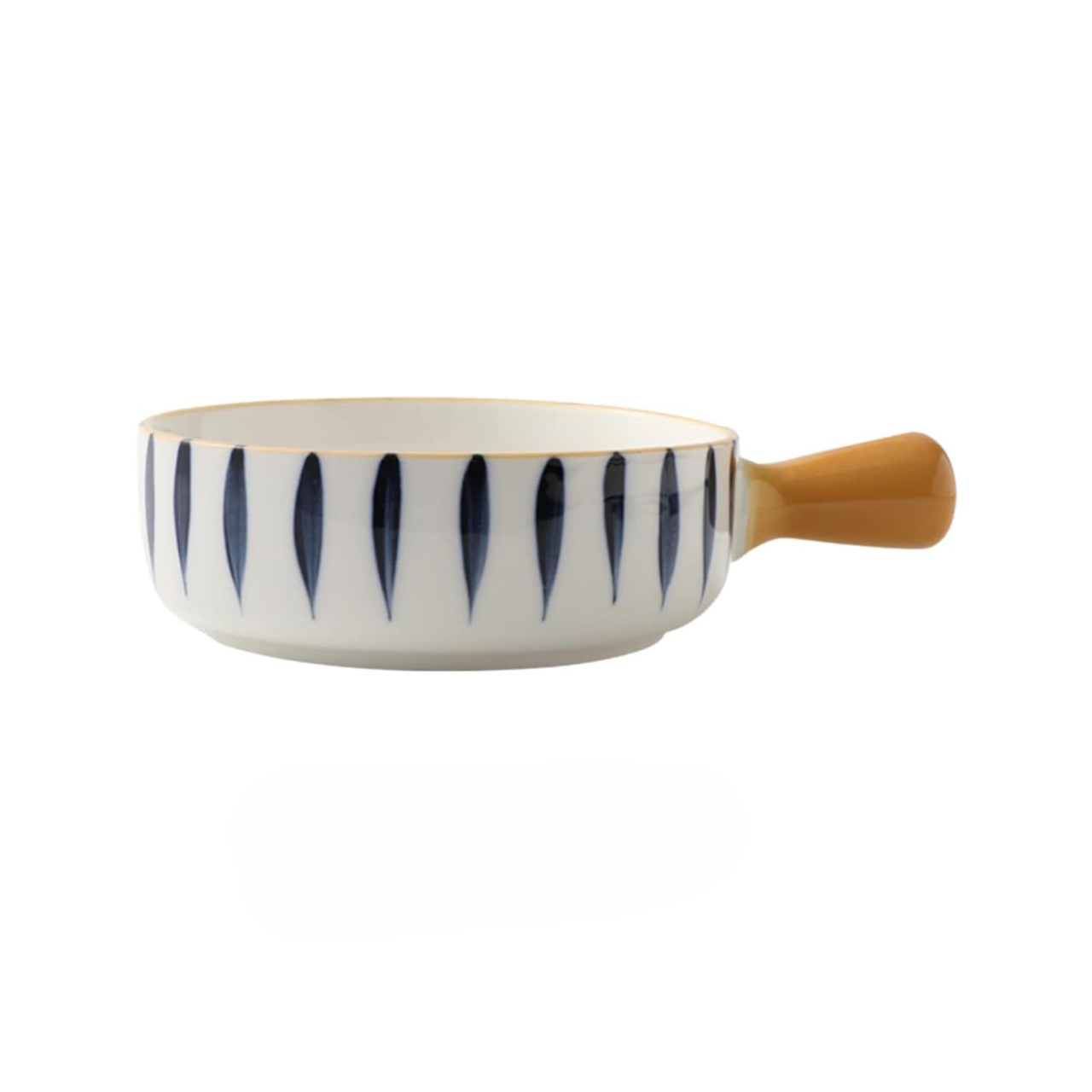 Elegant Ceramic Handle Bowl – Blue Leaf Pattern (1 Piece)
