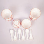 Vintage Floral Ceramic Soup Bowl Set of 6 Red Flower Print Serving & Snack Bowls