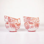 Vintage Floral Ceramic Soup Bowl Set of 6 Red Flower Print Serving & Snack Bowls