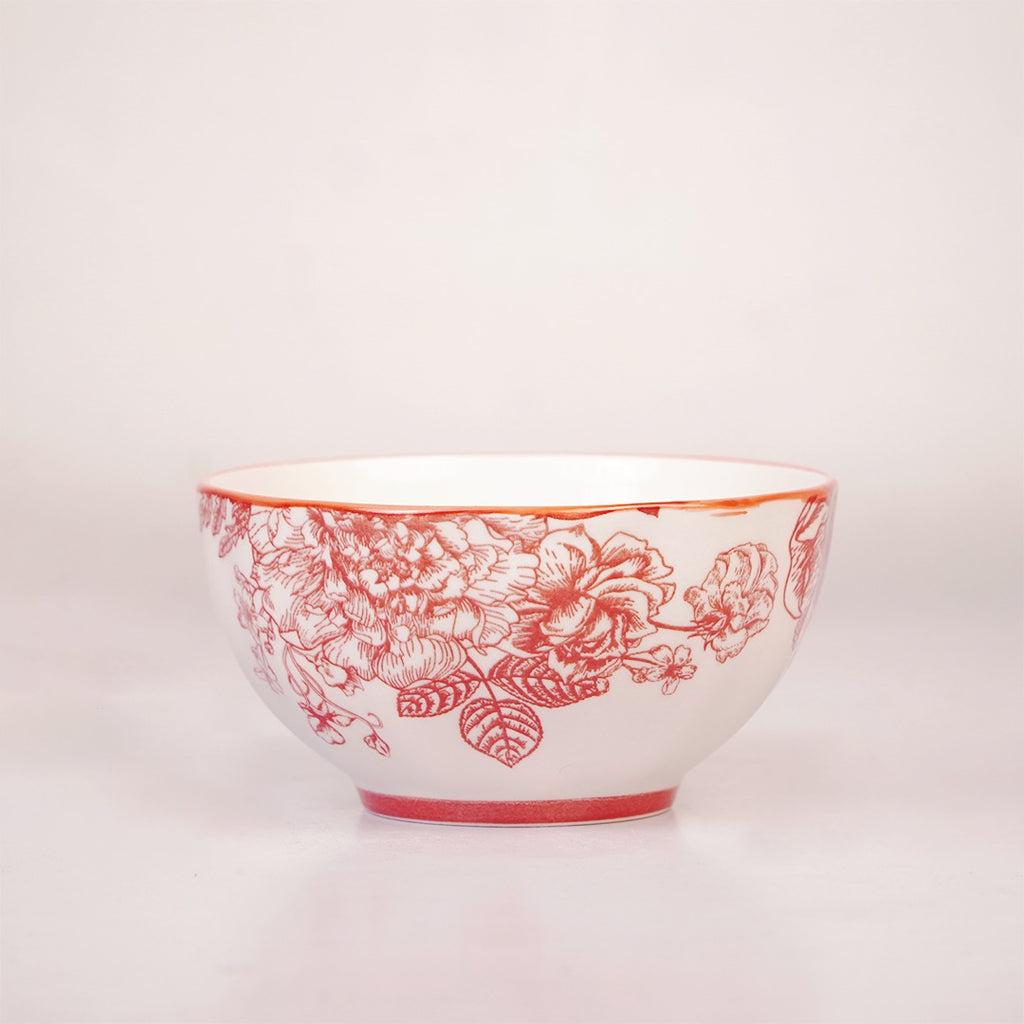 Vintage Floral Ceramic Soup Bowl Set of 6 Red Flower Print Serving & Snack Bowls
