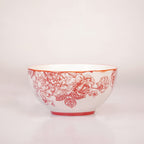 Vintage Floral Ceramic Soup Bowl Set of 6 Red Flower Print Serving & Snack Bowls