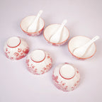 Vintage Floral Ceramic Soup Bowl Set of 6 Red Flower Print Serving & Snack Bowls