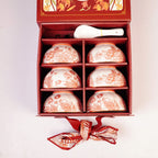 Vintage Floral Ceramic Soup Bowl Set of 6 Red Flower Print Serving & Snack Bowls