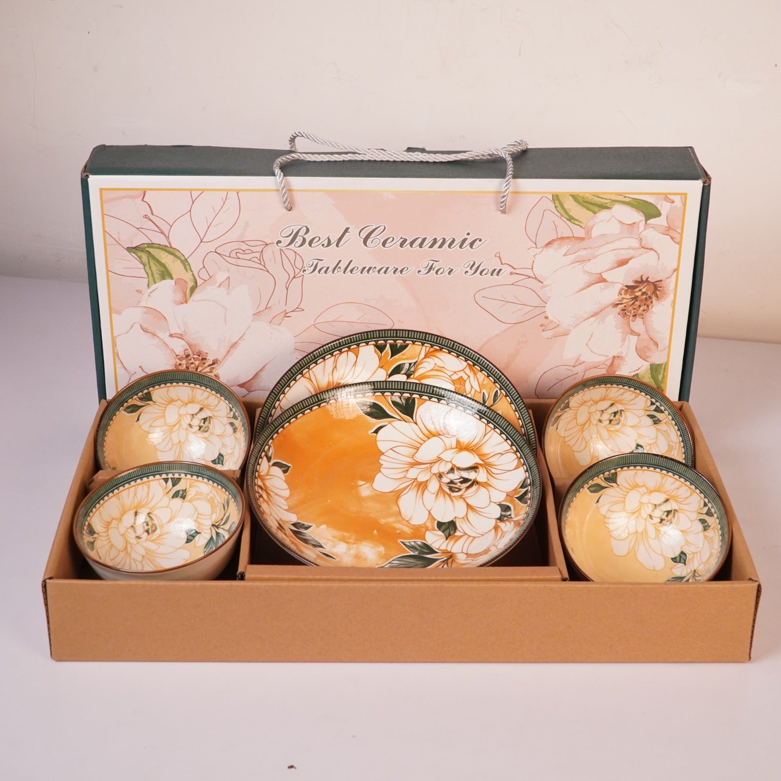 Floral Ceramic Dinnerware Set – Elegant Golden Floral Tableware for Dining & Serving