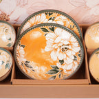 Floral Ceramic Dinnerware Set – Elegant Golden Floral Tableware for Dining & Serving