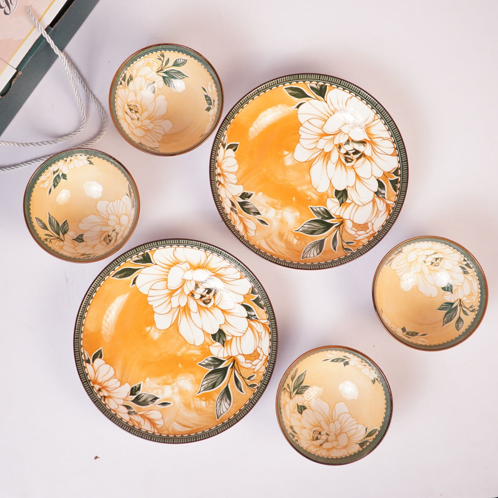Floral Ceramic Dinnerware Set – Elegant Golden Floral Tableware for Dining & Serving