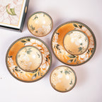 Floral Ceramic Dinnerware Set – Elegant Golden Floral Tableware for Dining & Serving