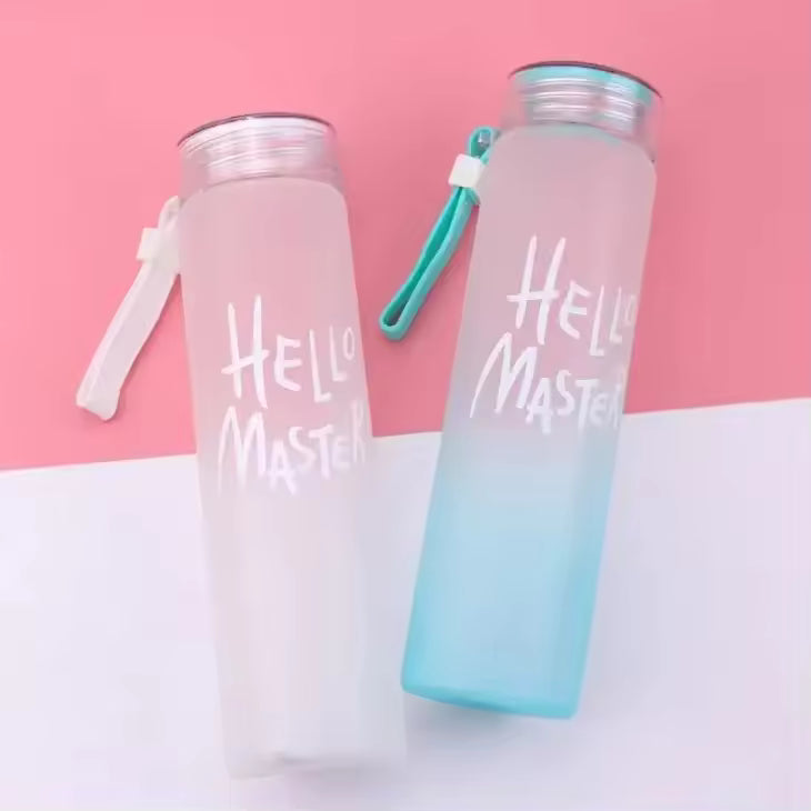 Hello Master Frosted Glass Water Bottle 7.5 Inch – Reusable Leak-Proof Glass Bottle with Strap