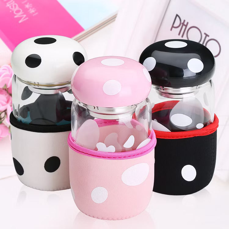 Cute Cartoon Glass Water Bottle with Protective Silicone Cover - Reusable Drinking Bottle for Kids & Adults