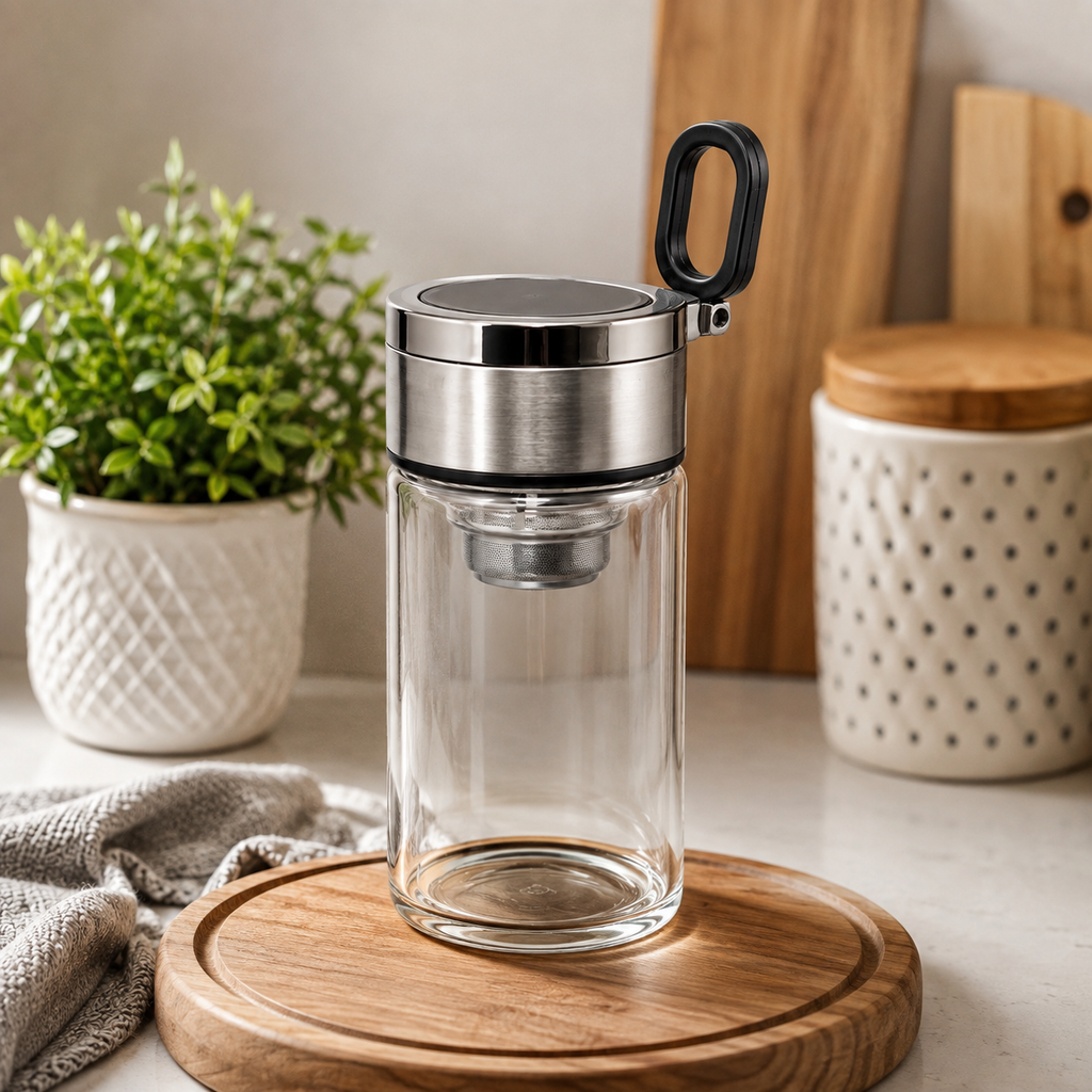 Glass Tea Infuser Cup with Stainless Steel Lid | Tea, Masala Chai & Herbal Infuser