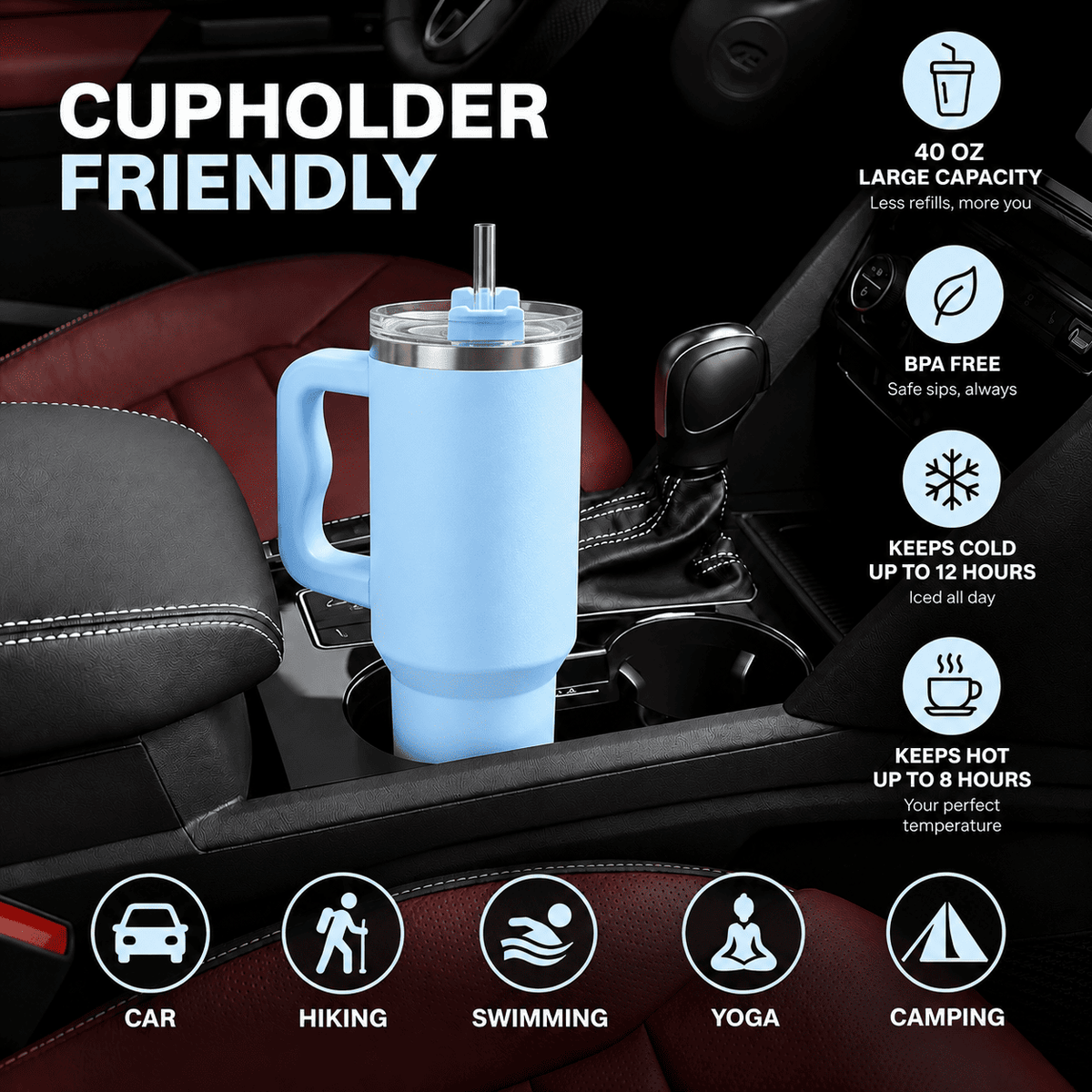 H20 FlowState 40oz Stainless Steel Vacuum Insulated Tumbler ( SKY BLUE )